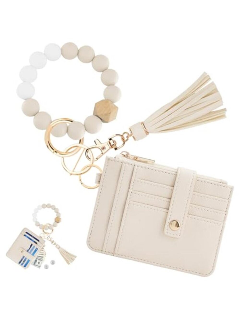 RFID Wristlet Keychain Wallet Card Holder Silicone Bead Bracelet Coin Purse